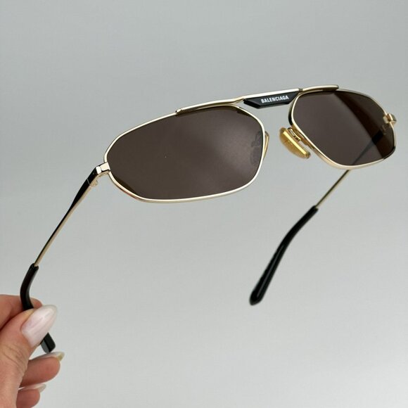 Balenciaga BB0245S 003 BRAND NEW Sunglasses Gold Brown Geometric Unisex BB 0245S
